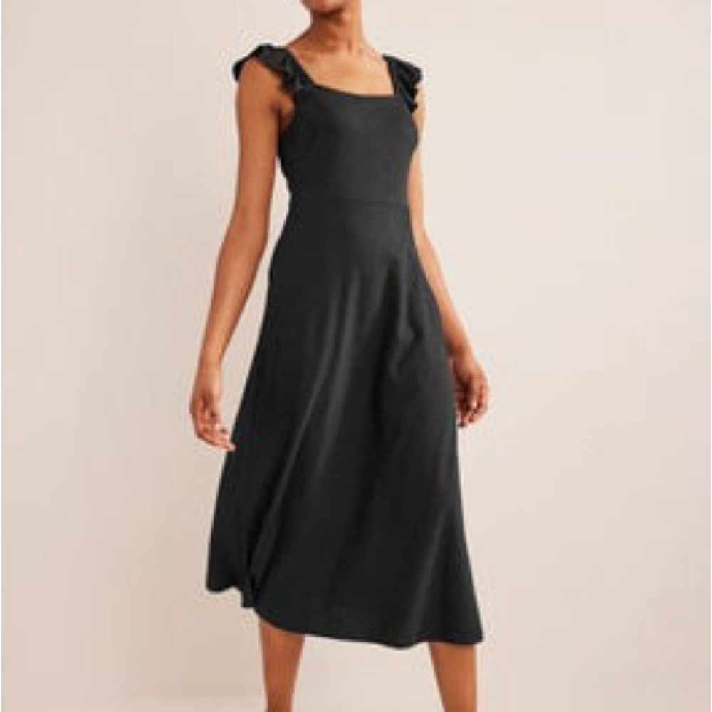 Boden Black Ruffle Strap Midi Dress size 14r nwot